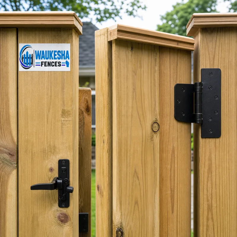 Square walk gate with sturdy hinges and a properly aligned latch